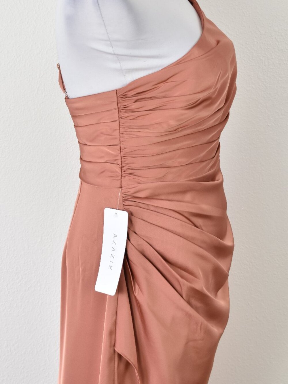 Azazie EREN Cedar Rose Mermaid One Shoulder Stretch Satin Dress NEW - 4 - Picture 9 of 11